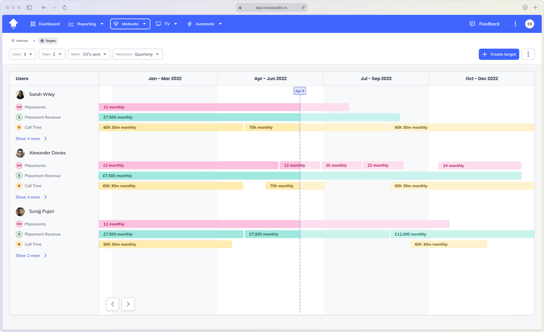 A browser mockup showing the targets homepage
