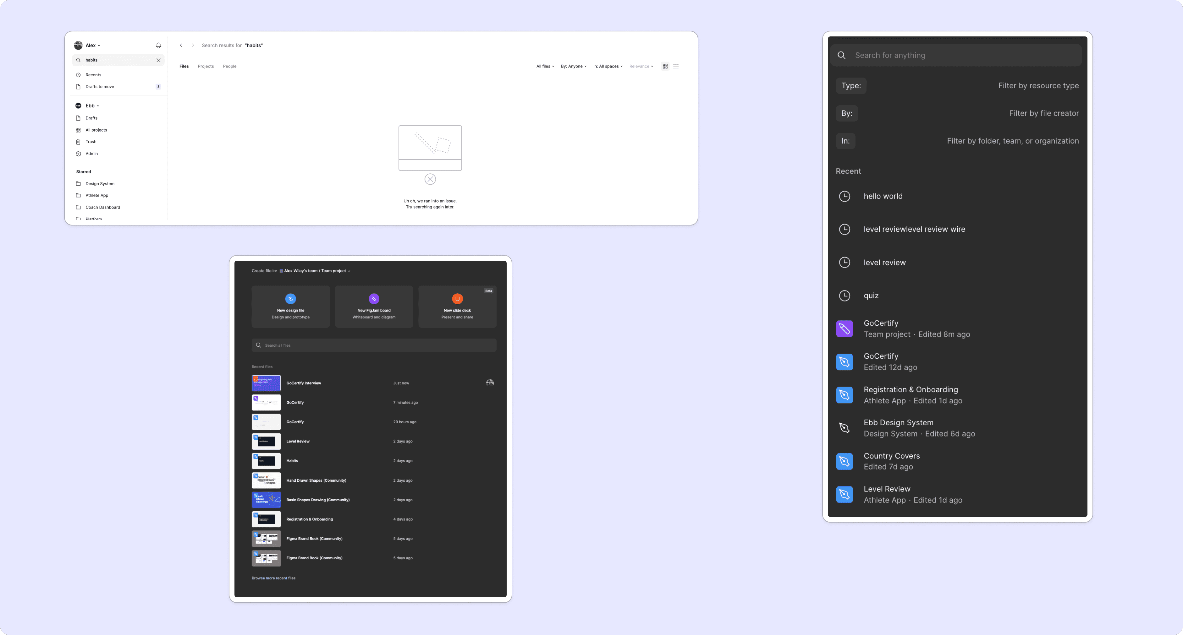 Figma's search and filter interface