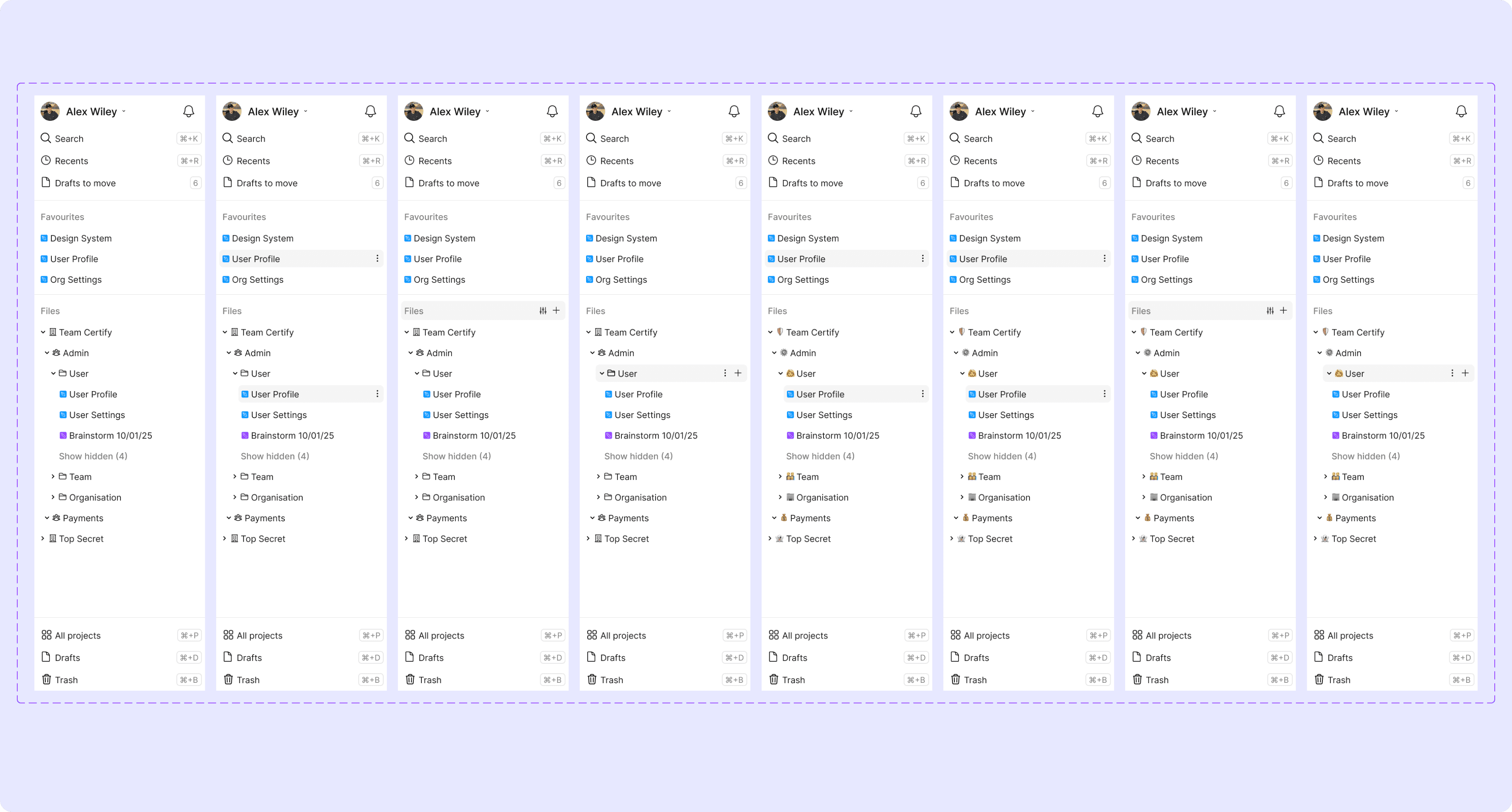 Variants of the Sidebar Hierarchy component